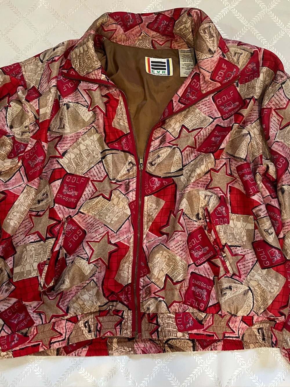 Vintage EVR Div Russo Apparel Group Red Patterned Golf Jacket